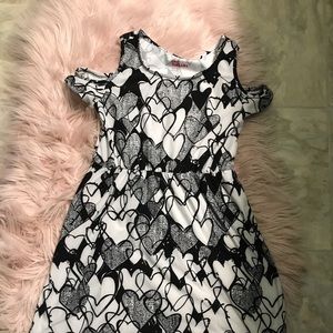 white dress with black hearts- off the shoulder